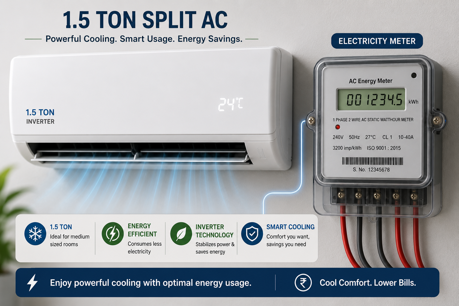 1.5 ton AC unit with electricity meter graphic
