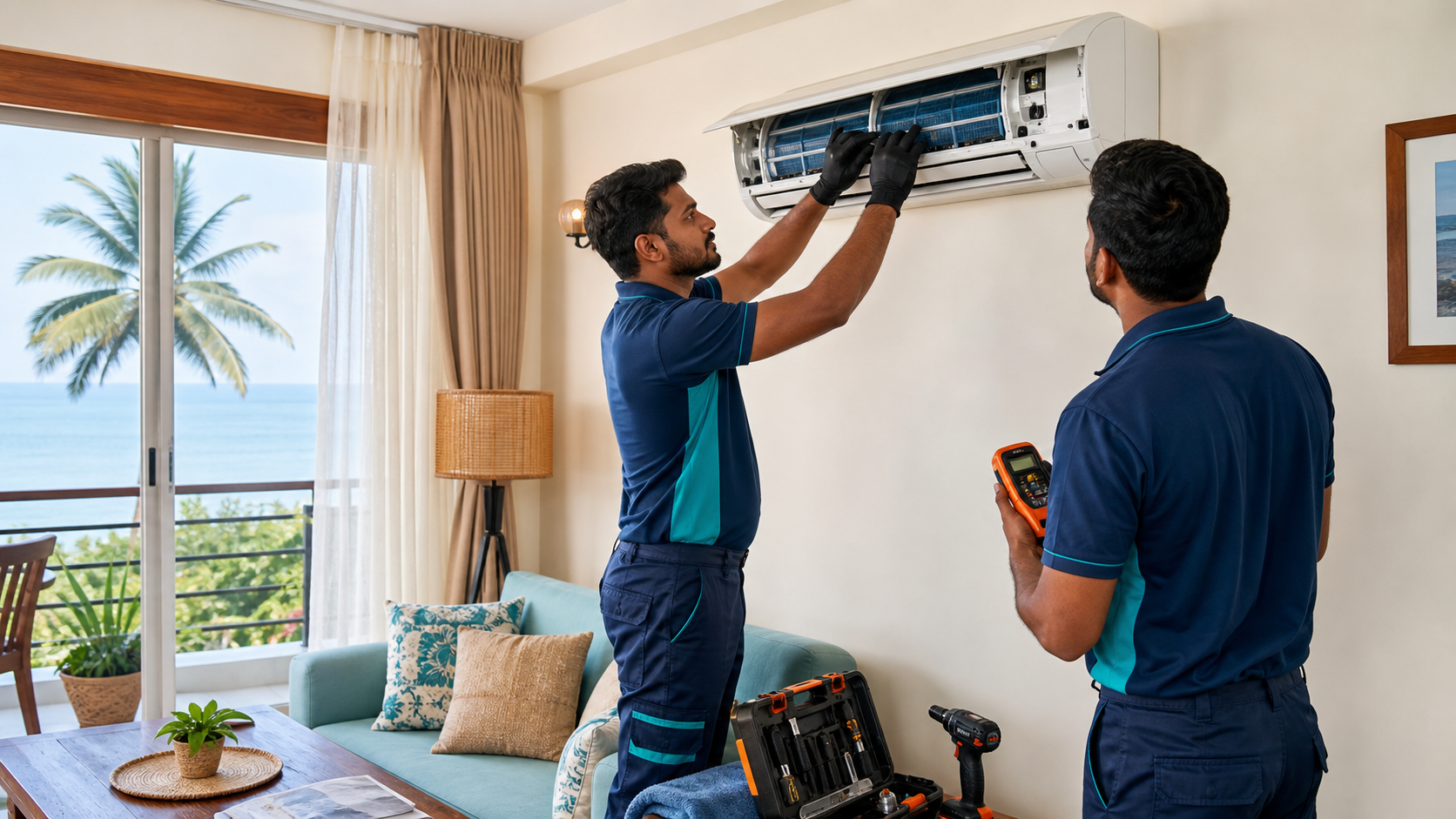 AC repair technicians servicing split AC in Dabolim Goa