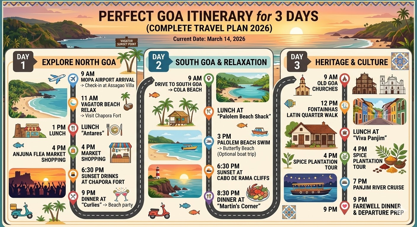 goa itinerary for 3 days travel guide